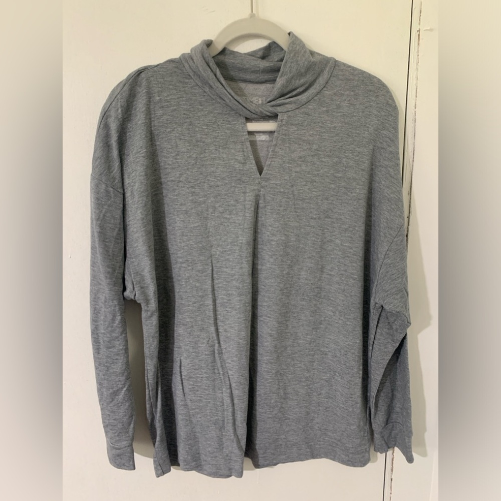 Gray Turtleneck Long Sleeve Top with Cutout